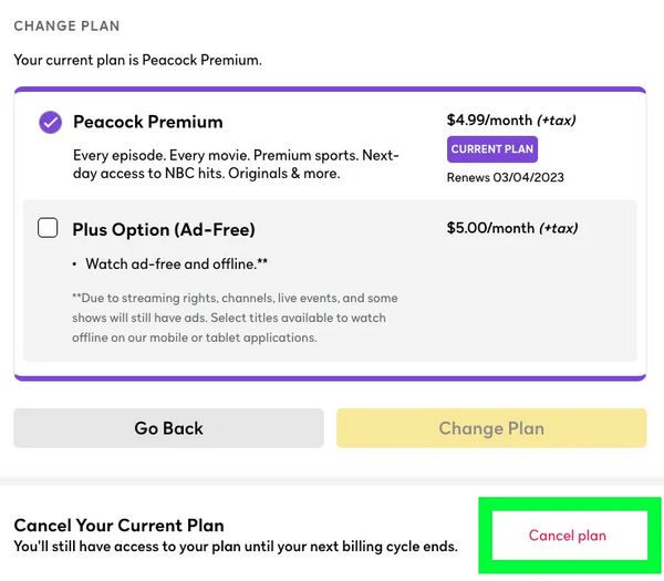 cancel peacock online
