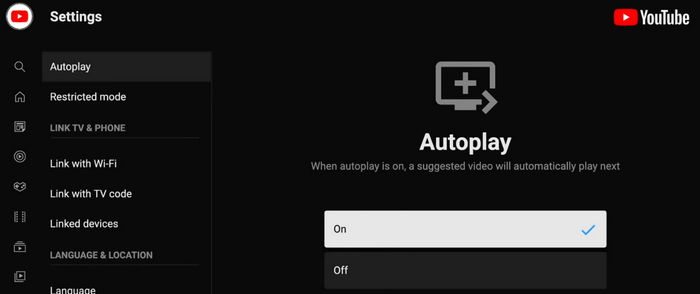 turn on youtube autoplay on tv