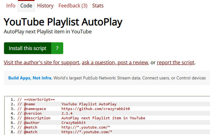 install userscript to let youtube playlist autoplay